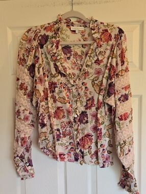 House of Harlow 1960 Floral Ruffle Button-Front Blouse - Medium